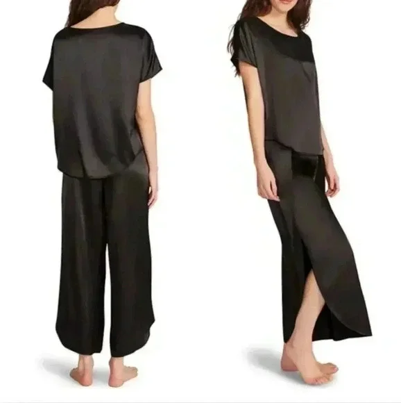 BB Dakota NEW Women’s Satin 2 Piece Lounge Set - New Women | Color: Black | - Picture 2 of 4